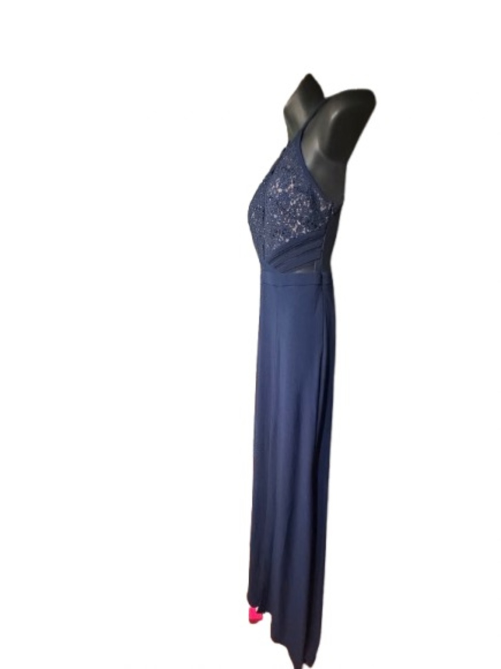 Morgan & Co
Navy Blue Lace Halter Gown floral lace halter-style bodice size 5 - Picture 4 of 14